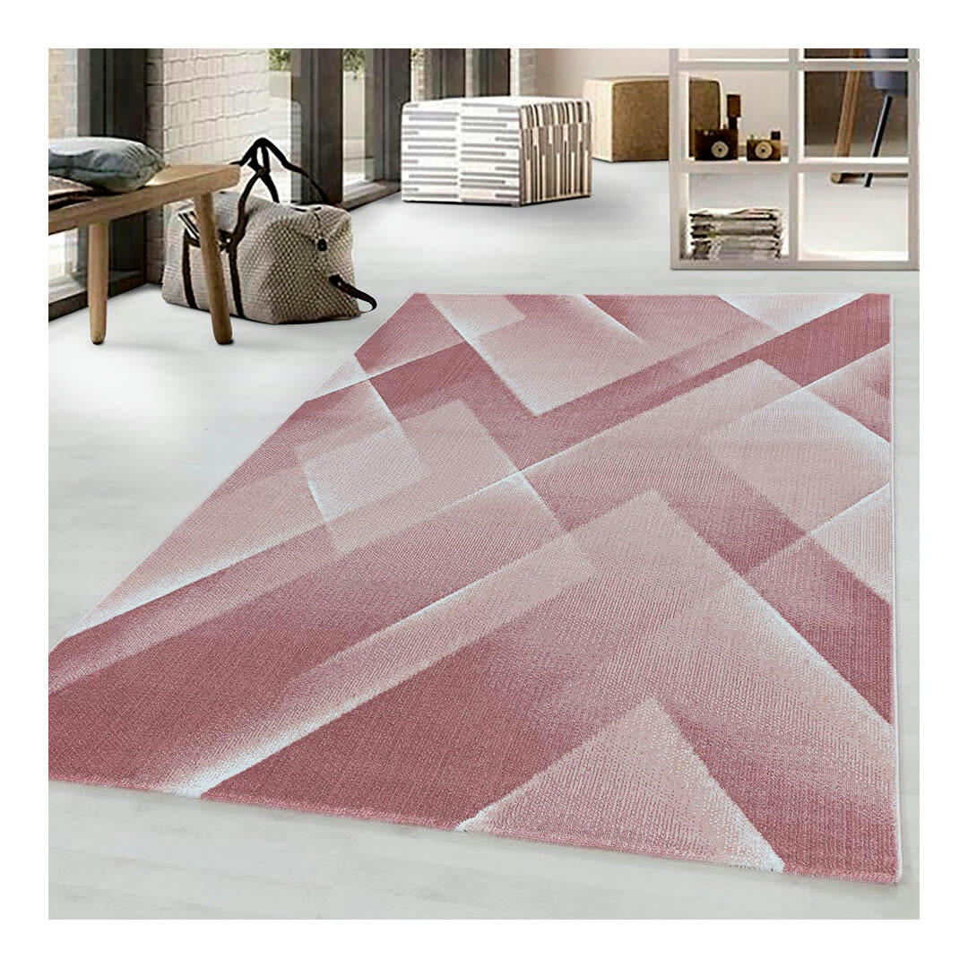 CHOUCAS - Tapis géométrique design en polypropylène rose 200x290