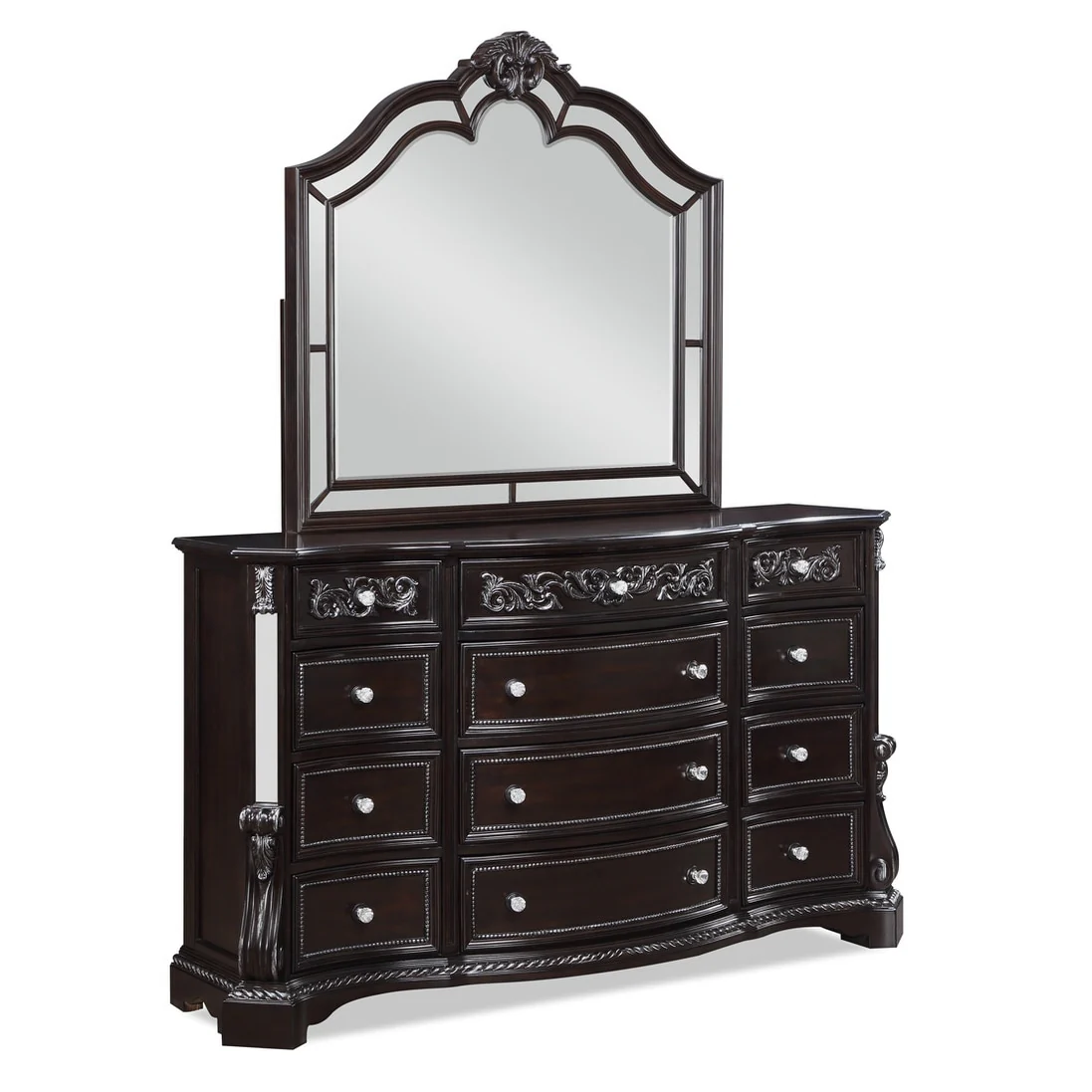 Krissy 3 Piece Dark Brown Fabric Upholstered Tufted Sleigh Bedroom Set