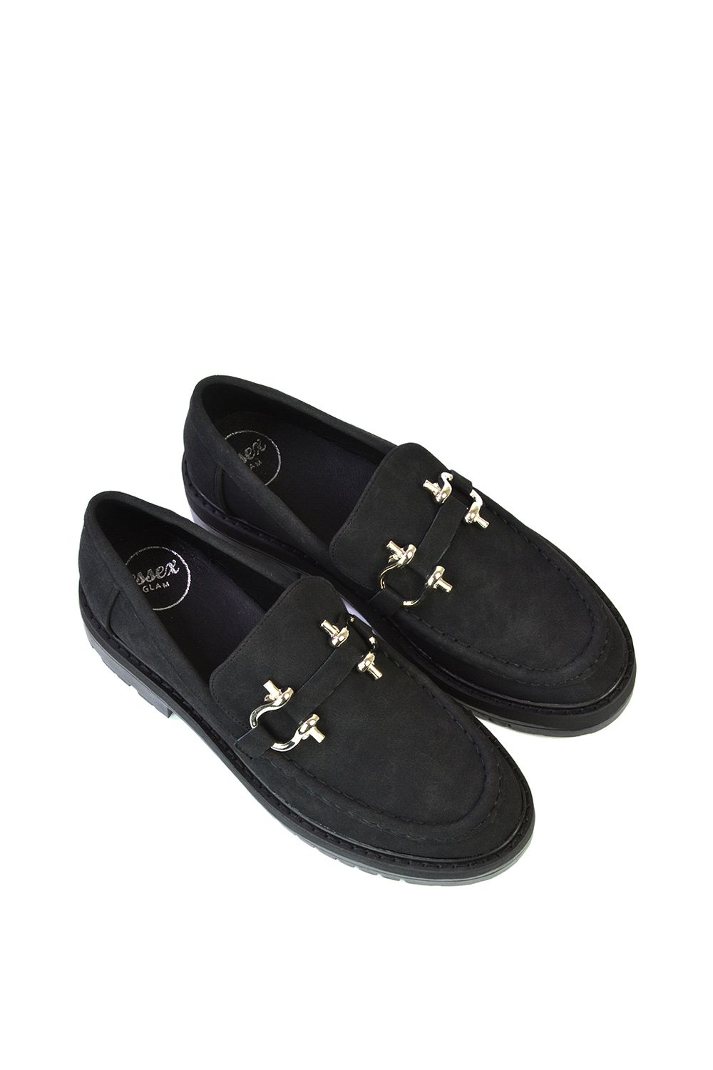 XY London Riley' Chunky Block Heel Loafers With Silver Buckle