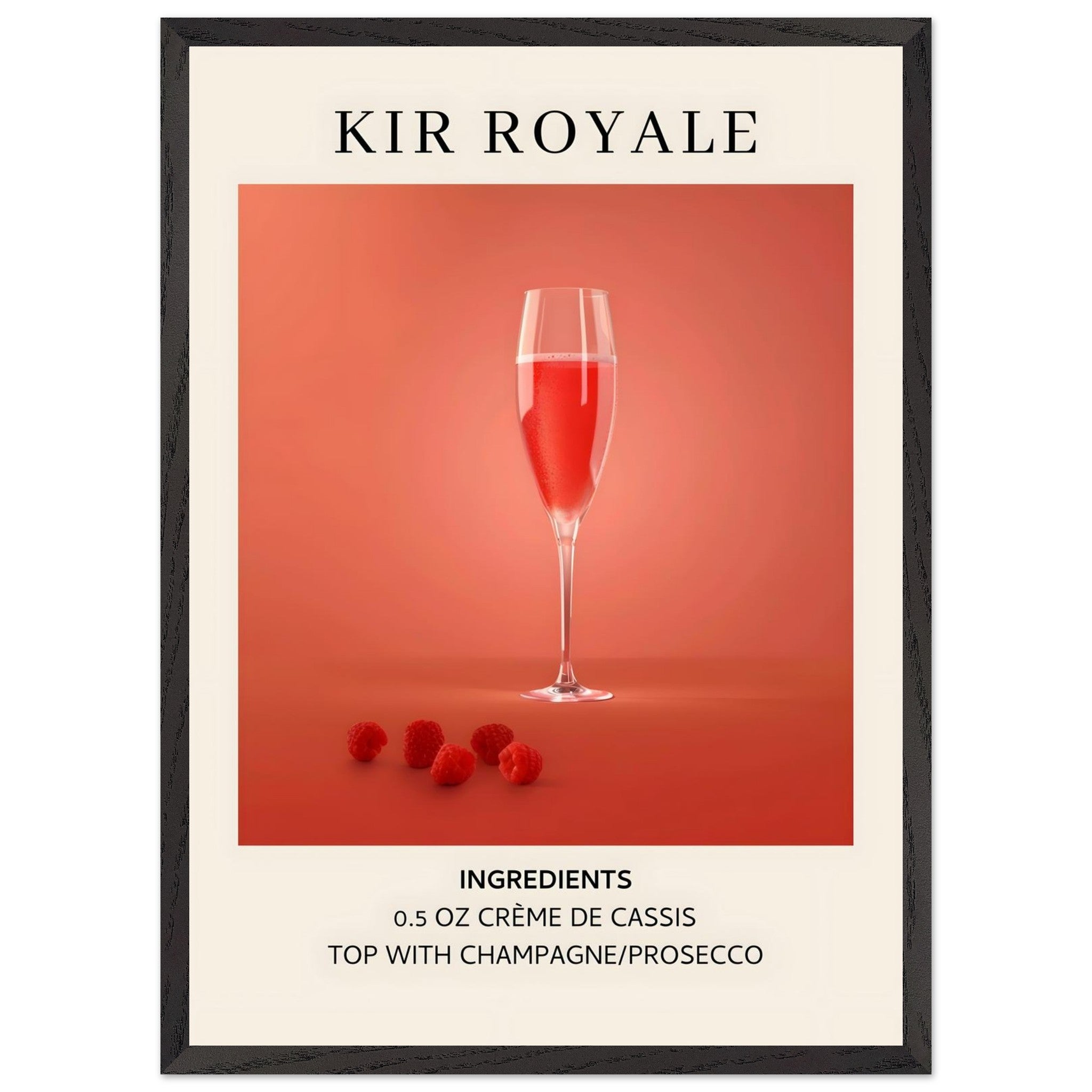 Artfulprints Poster met Lijst Kir Royale cocktail - Ingrediënten  - 50x70 cm - Rood