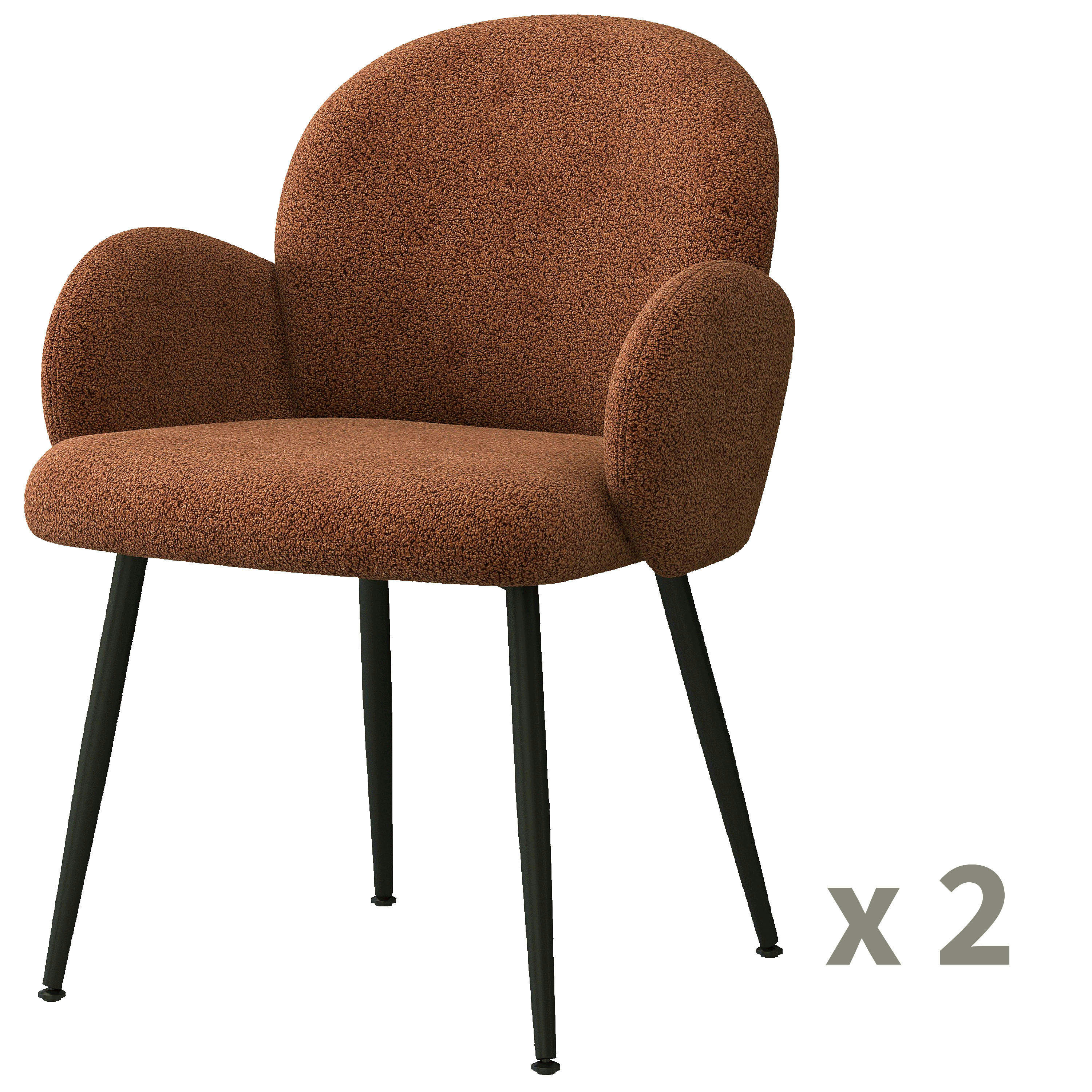 ALICE - Chaise en tissu bouclé Terracota et pieds métal noir (x2)
