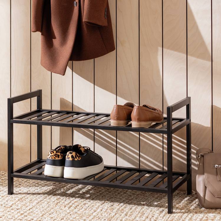 Habitat Kitt Bamboo 2 Shelf Shoe Rack - Black