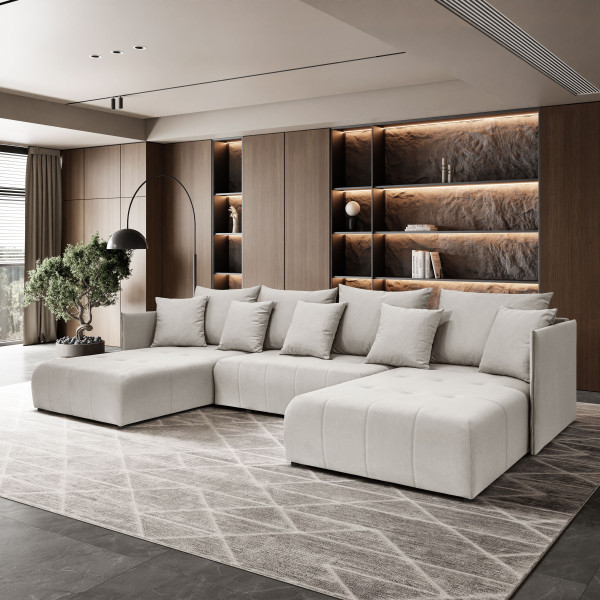 Narożnik, Sofa w kształcie litery U, Hannover U tkanina Castel Ecru