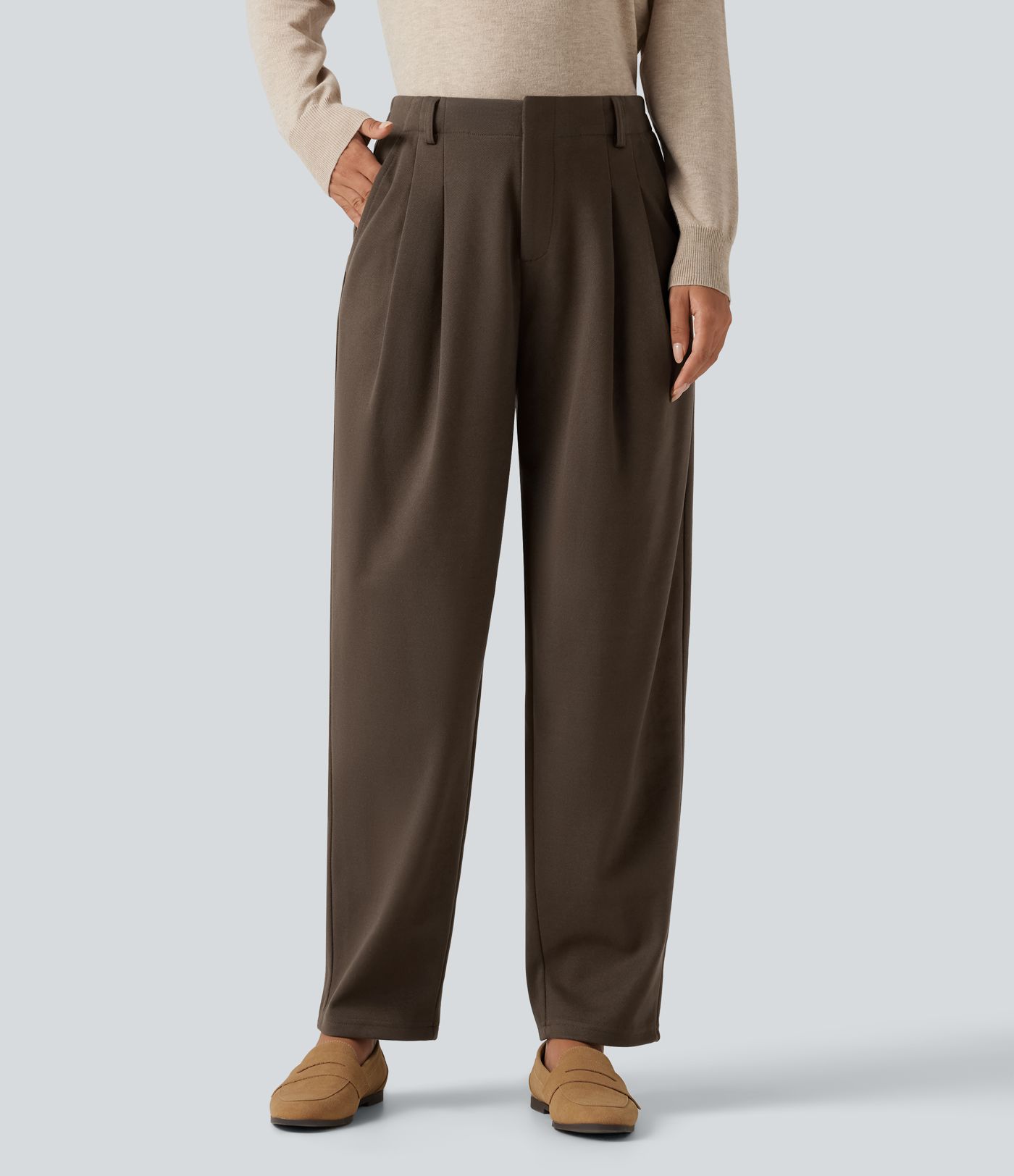 Pantalon de bureau taille haute coupe fuselée avec poches