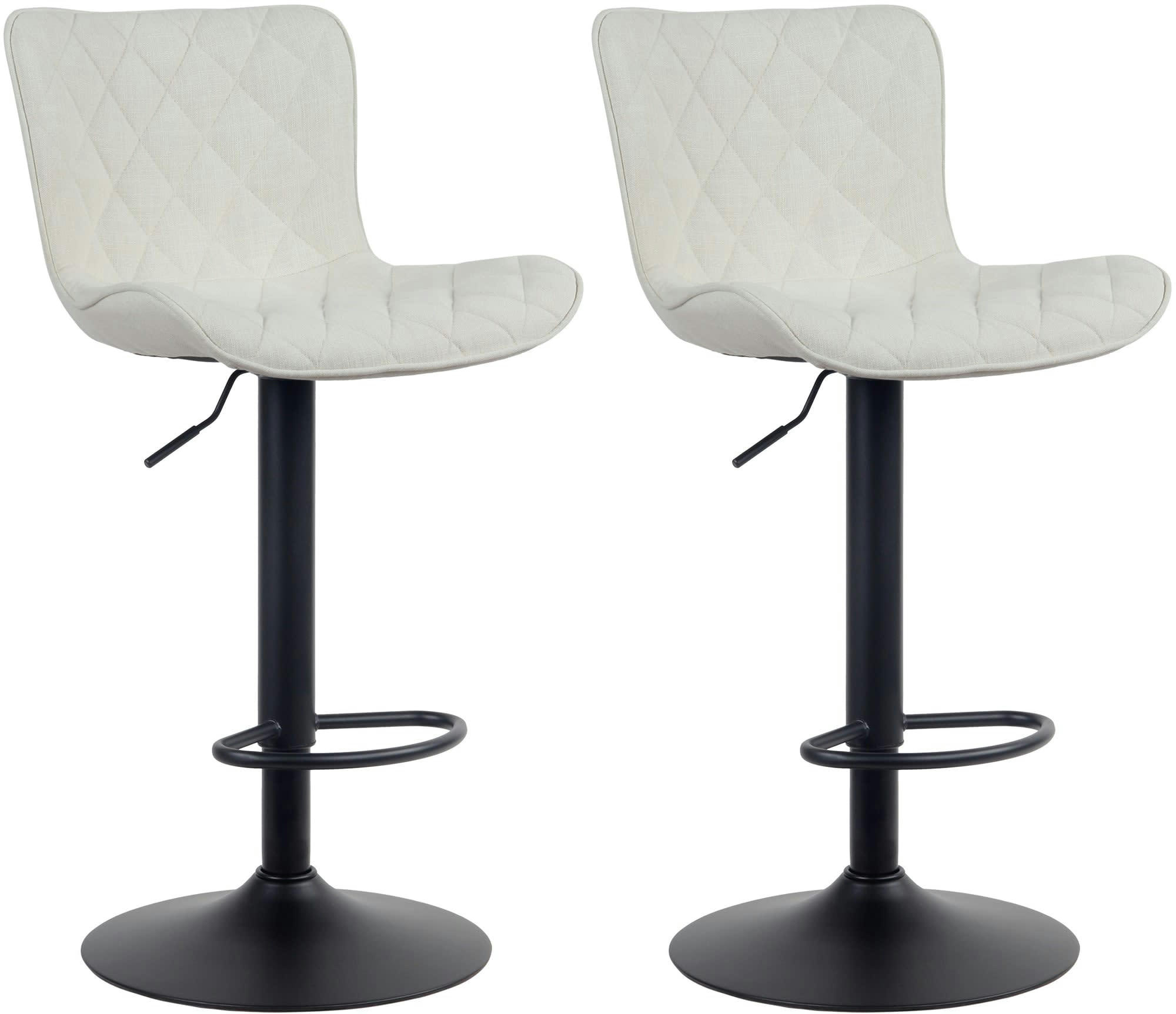 EMMA - Lot de 2 tabourets de bar ajustables pivotants tissu Crème