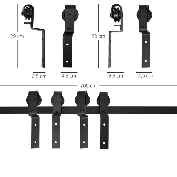 Schiebetürbeschlag, Breite: 200 cm, schwarz