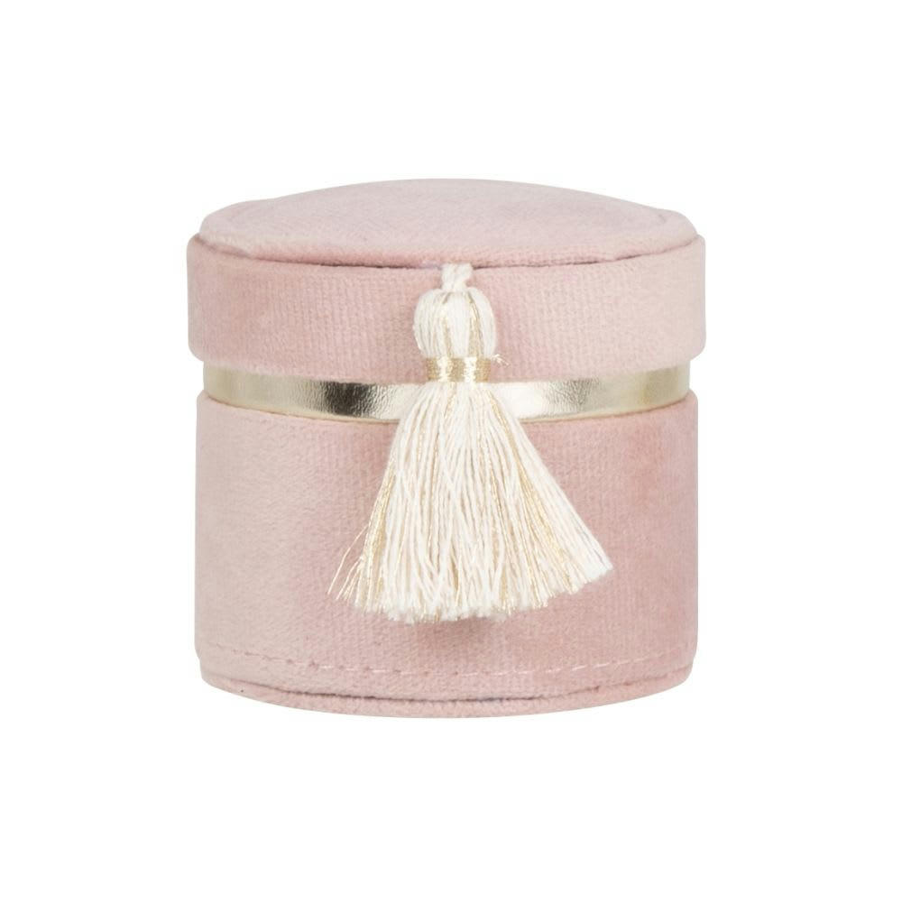 - Mini boîte bijoux ronde compartimentée en velours rose clair