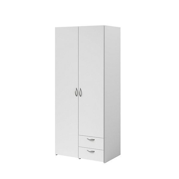 Armoire penderie 2 portes 2 tiroirs blanc l. 80,7 x H. 185 x P. 51,3 cm Daily