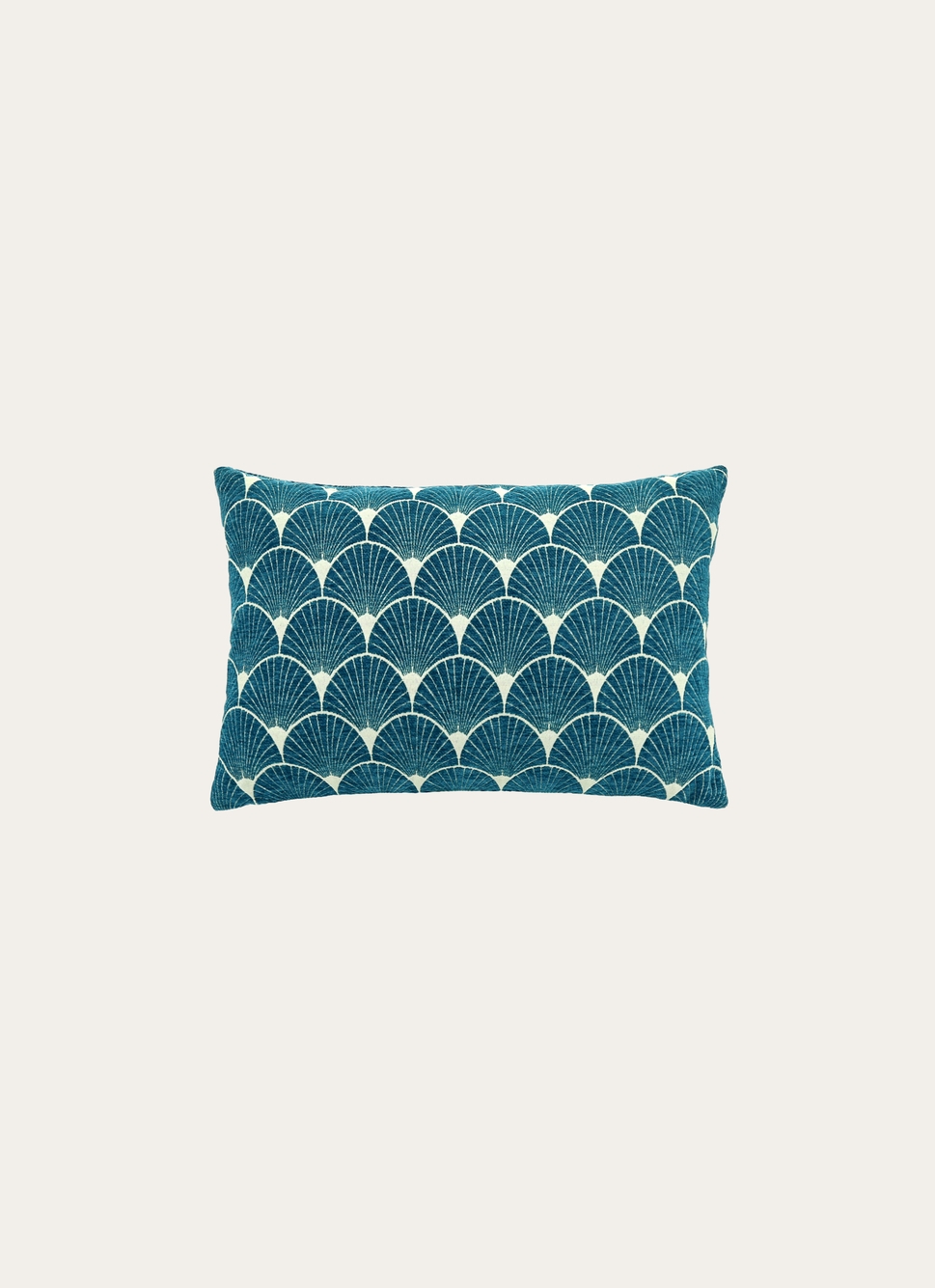 HOUSSE DE COUSSIN MOTIF PALME ART DÉCO BLEU CANARD