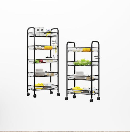 SOGA 2X 4 Tier Steel Black Bee Mesh Kitchen Cart Multi-Functional Shelves Storage Organizer with Wheels