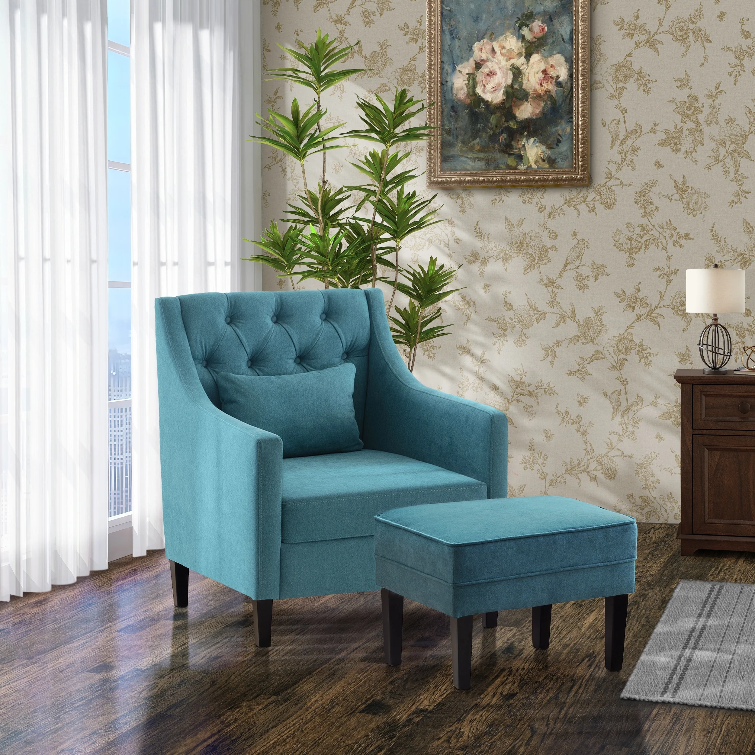 HUIMO Arm Chair Comfy Club Chair with Ottoman and Pillow