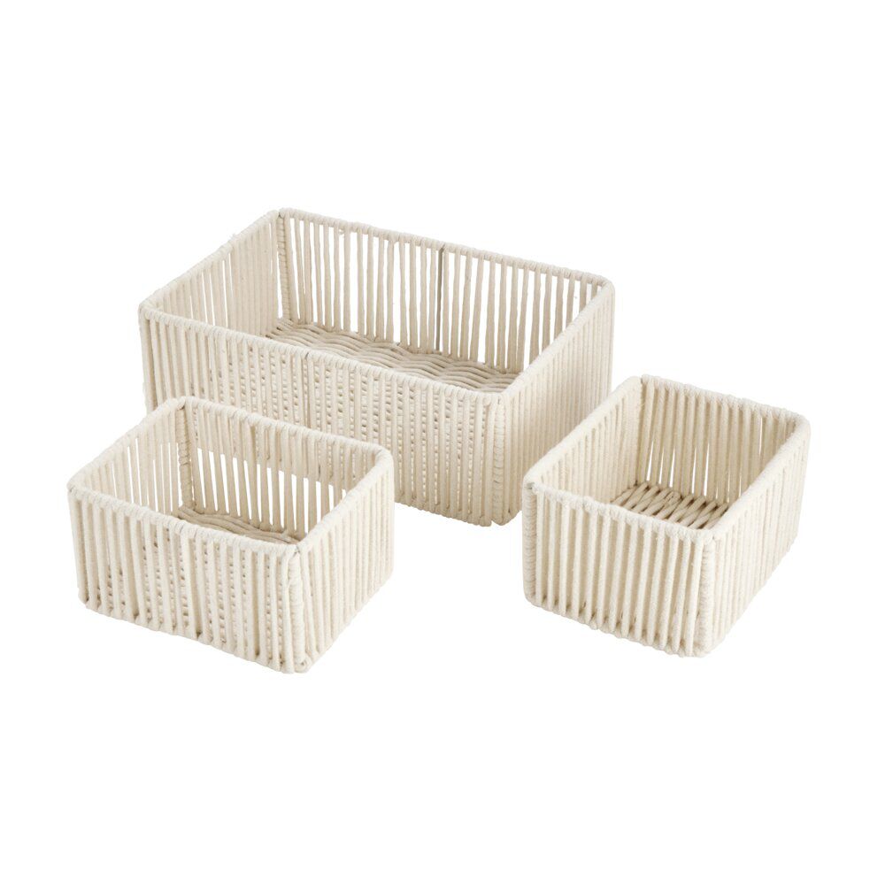 Panière pliante x3 cordage laine bouclée beige 1x 32x11xH22cm et 2x 18x9,5xH14cm