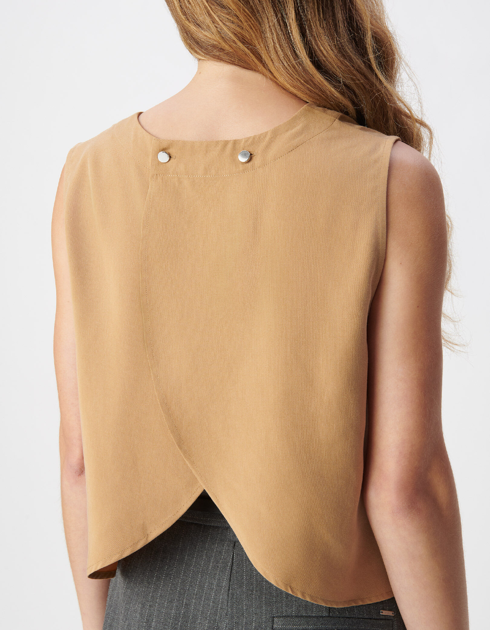 Top beige Lyocell® croisé dos Femme