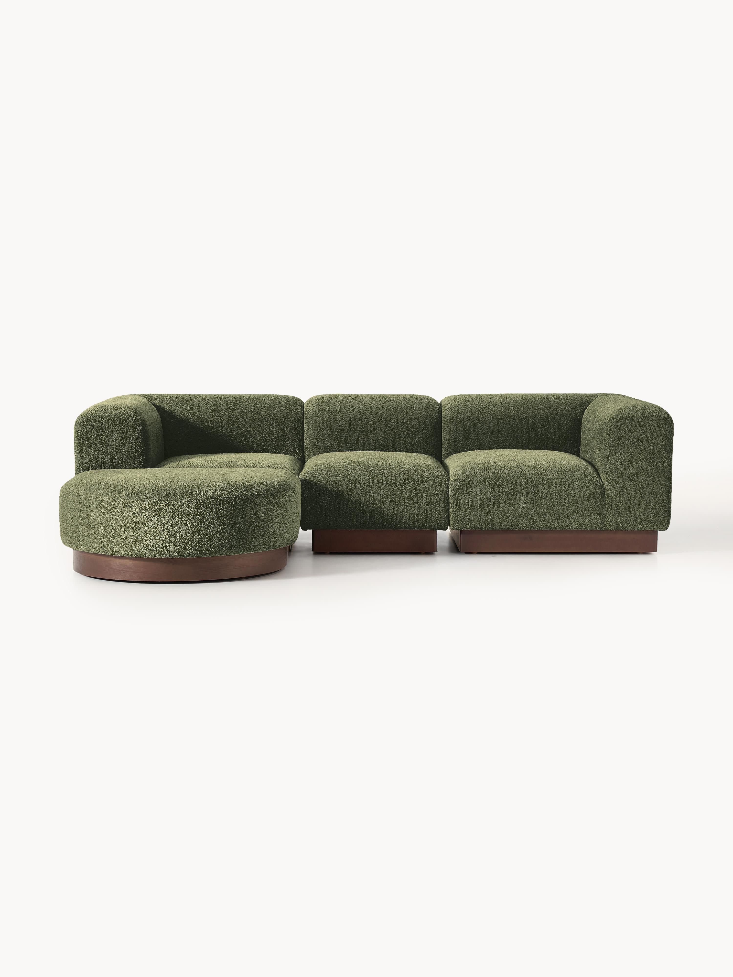 Modulares Sofa Natalie (3-Sitzer) aus Teddy-Bouclé mit Hocker (links/rechts)