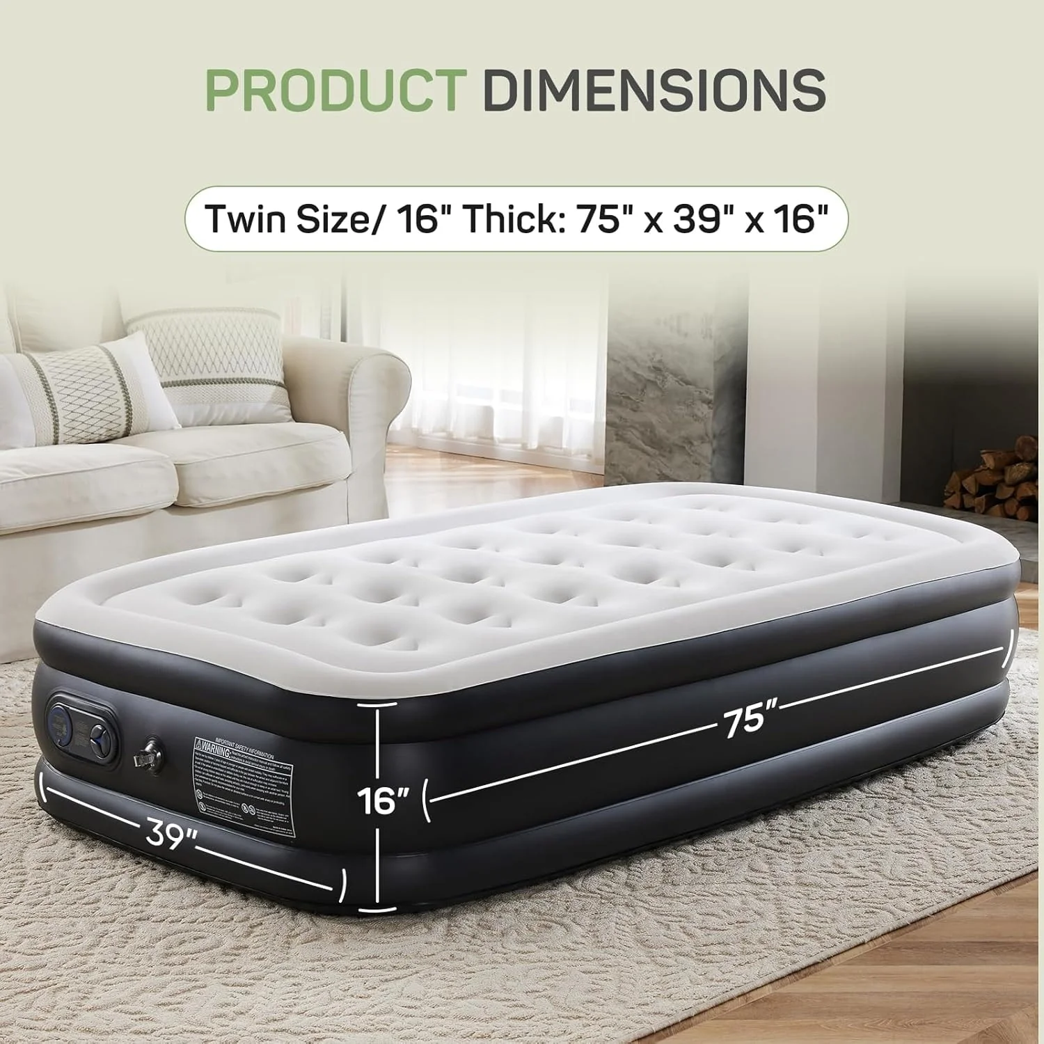 16 in. Twin Air Mattress Inflatable Blow up Portable Camping Bed with Built in Pump