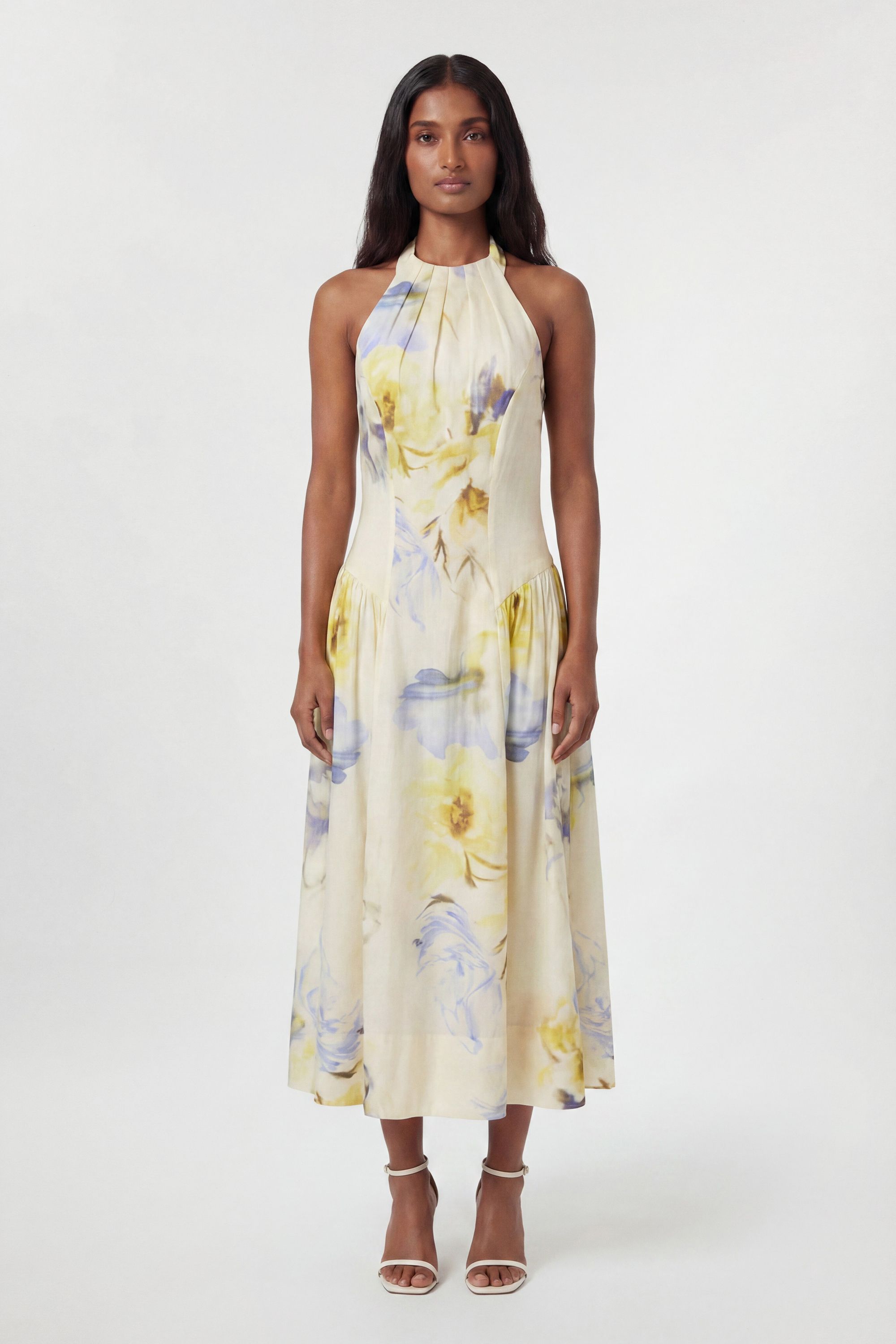 KarenMillen Blue Floral Strappy Halter Neck Woven Midi Dress