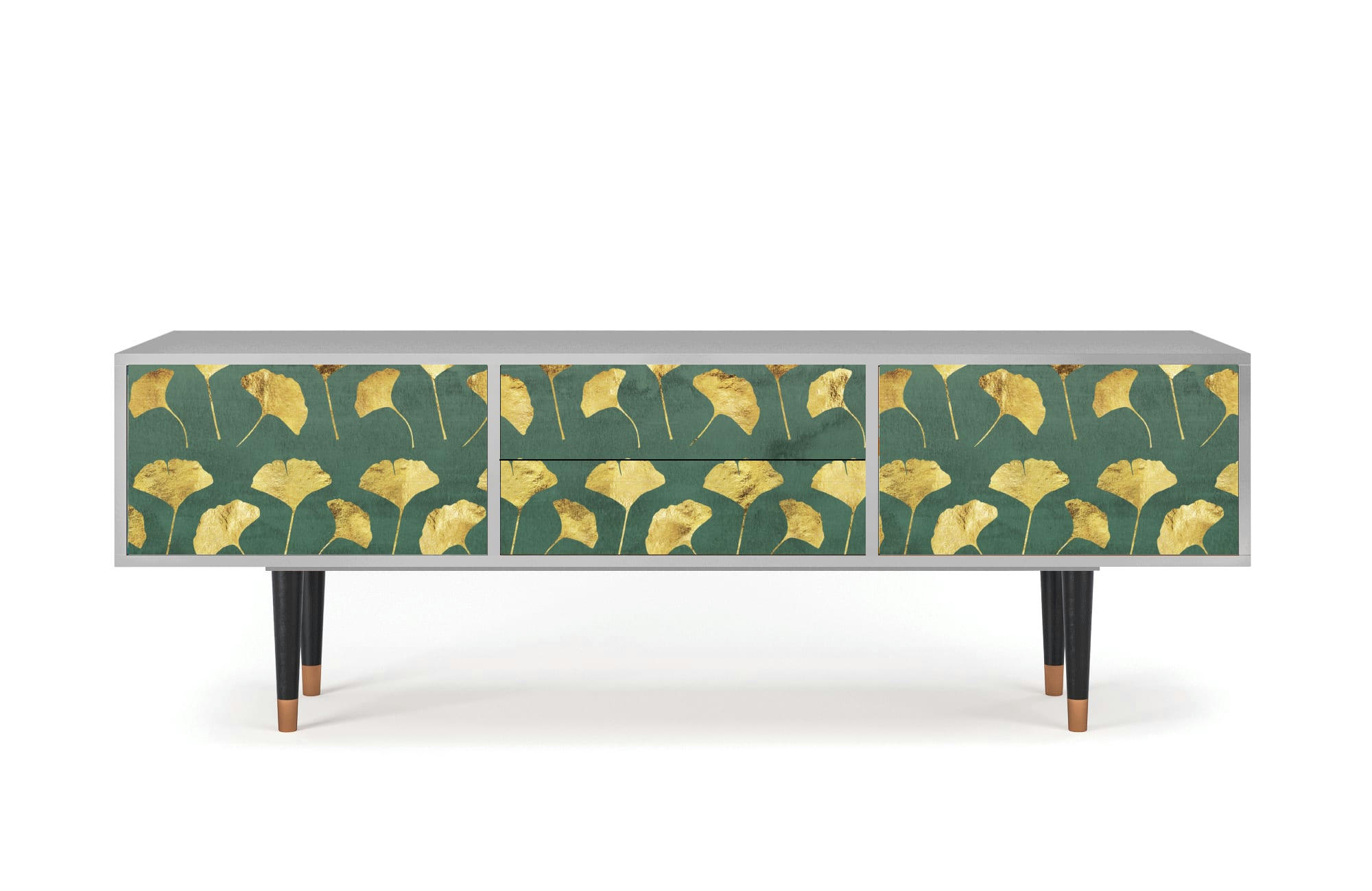 GINGKO LEAVES - Meuble TV  vert et jaune 2 tiroirs et 2 portes L 170 cm