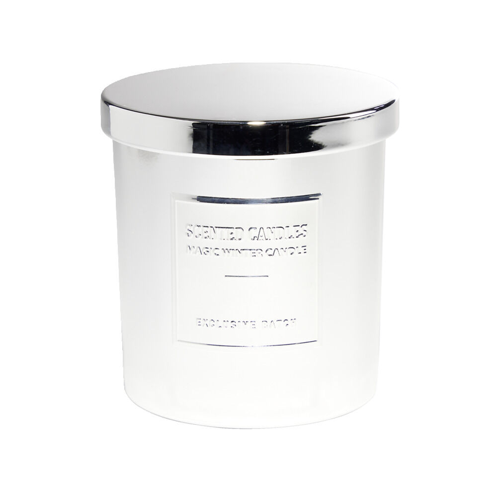 Bougie avec couvercle pot métallisé gris senteur fleur d'oranger 25H