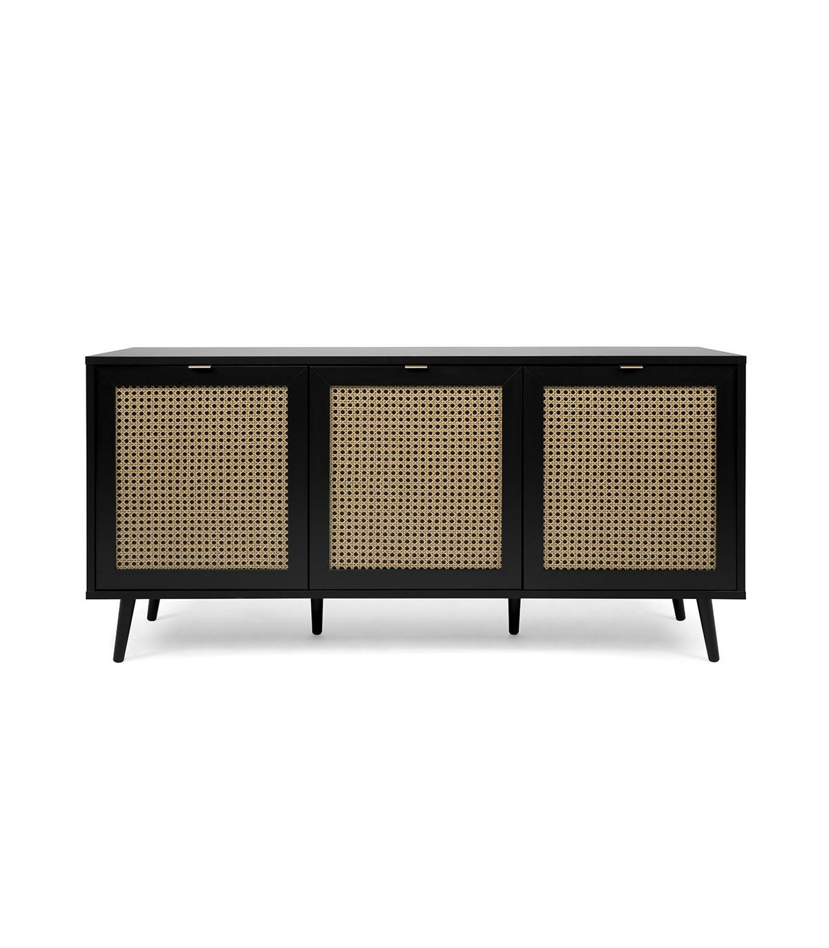 VILLA - Buffet 3 portes impression cannage et noir- L150 x H71 x P40 cm