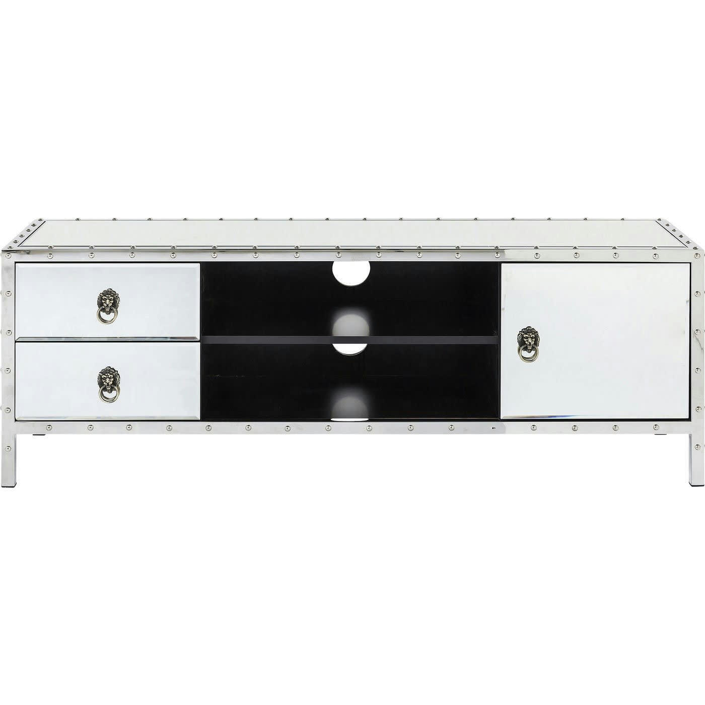 RIVET - Meuble TV 1 porte 2 tiroirs en verre miroir