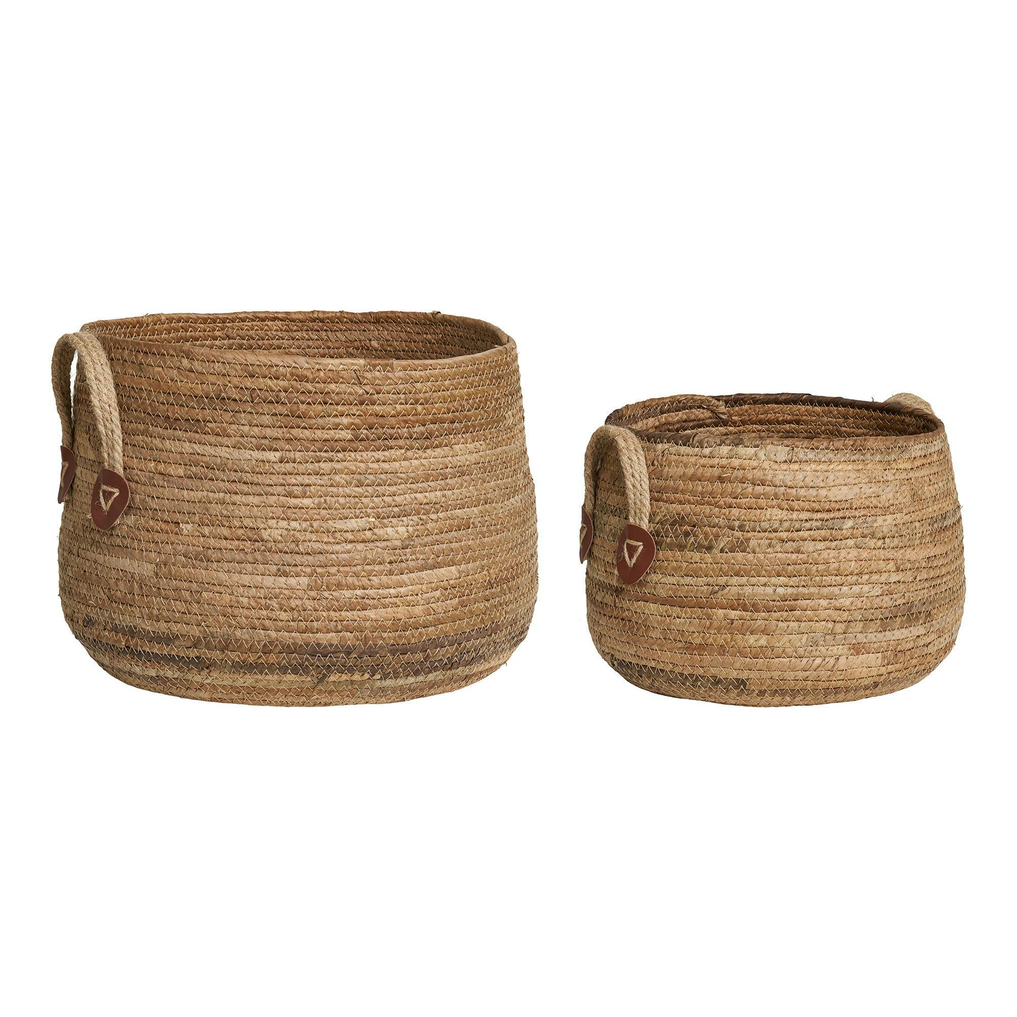 Panier de rangement rond avec poignées, en feuille de bananier (lot de 2)