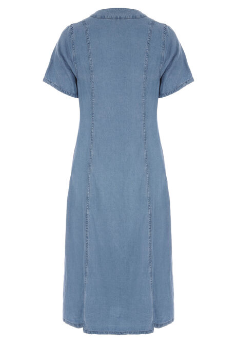 Womens Blue Denim Look Seam Detail Button Front Dress