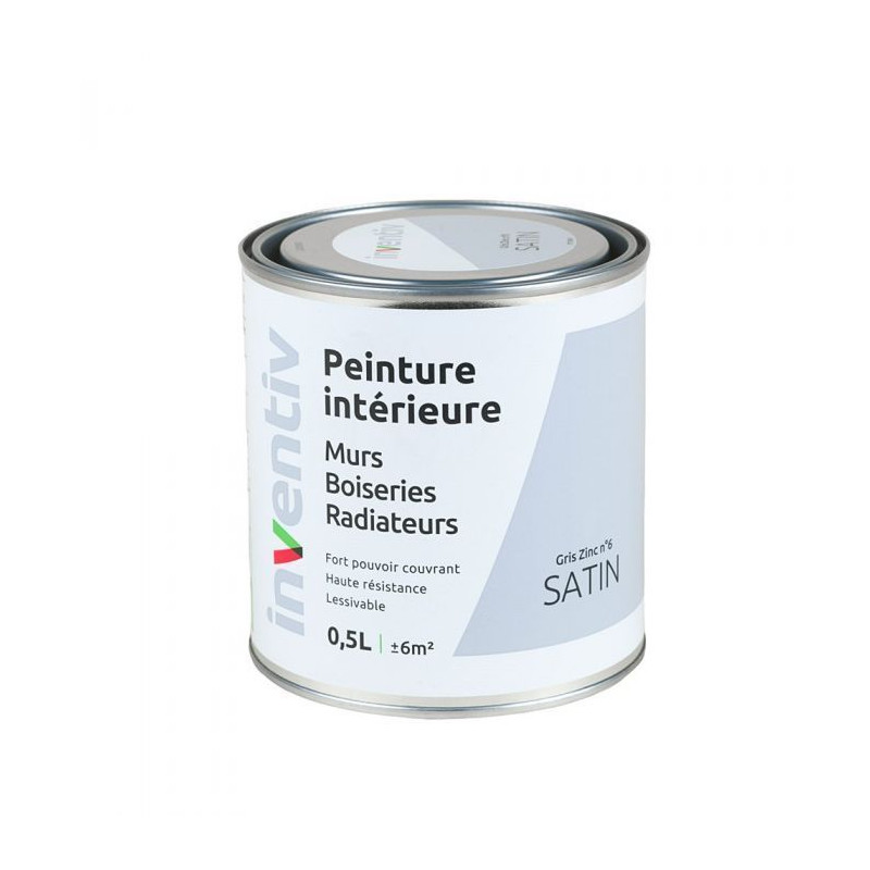 Peinture pour mur boiserie radiateur Gris Zinc n°6 satiné 0,5 L INVENTIV