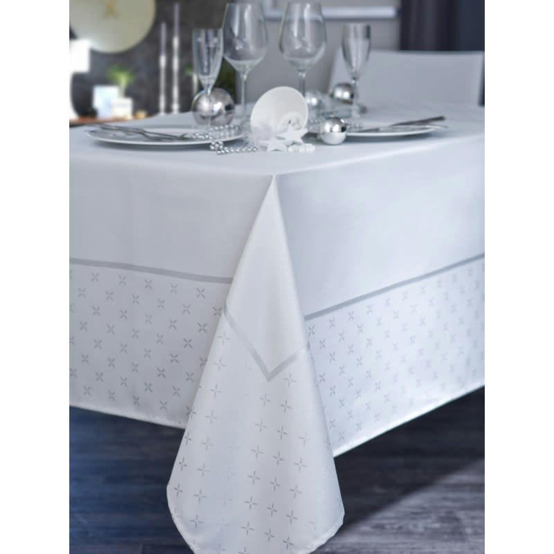 FRANDY - Nappe damassée lurex blanc 145x250