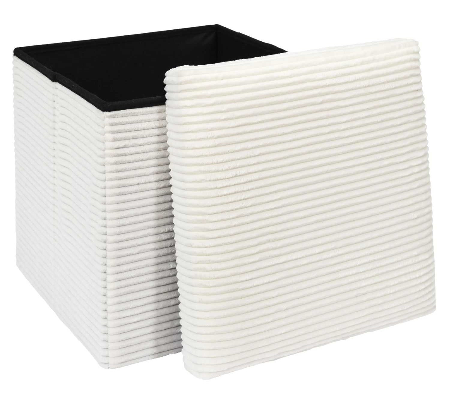 Sztruksowa pufa Boxy kremowa ze schowkiem 38x38x38 cm nowoczesna