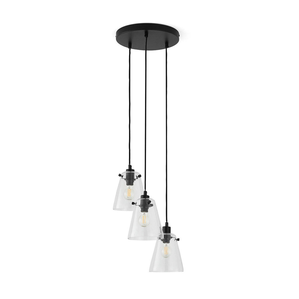 Suspension grappe en métal fer et verre, Kiyo