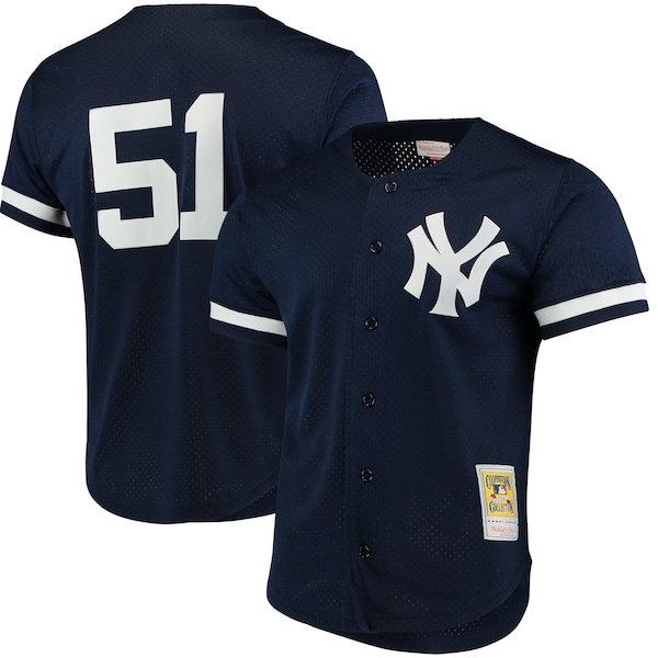 Bernie Williams New York Yankees Cooperstown Collection Mesh Batting Practice Button-Up Jersey - Navy