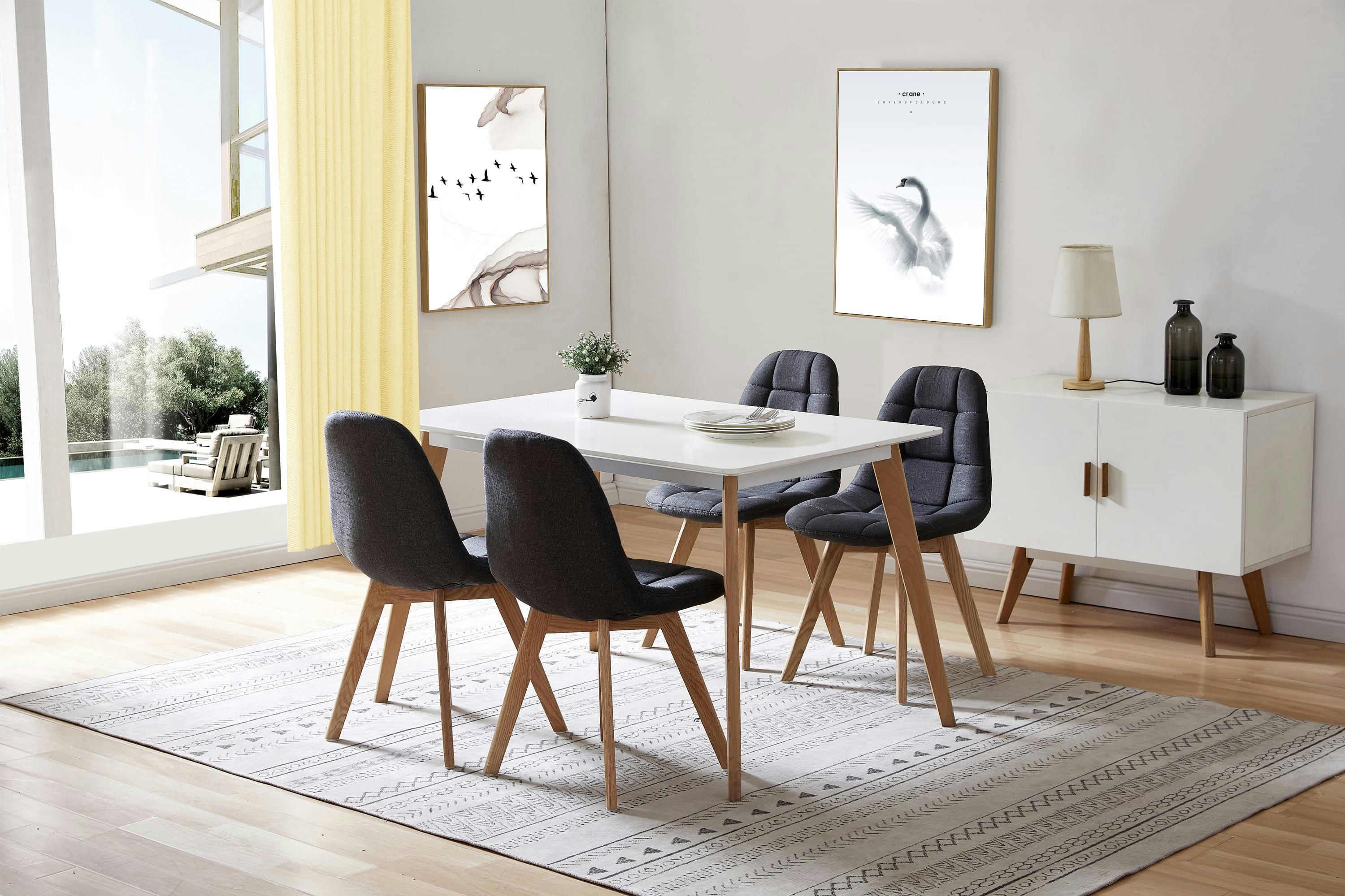 STELLA - Chaise scandinave tissu anthracite pied hêtre (x2)