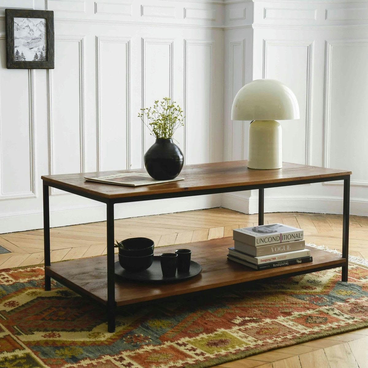 - Table basse métal et manguier