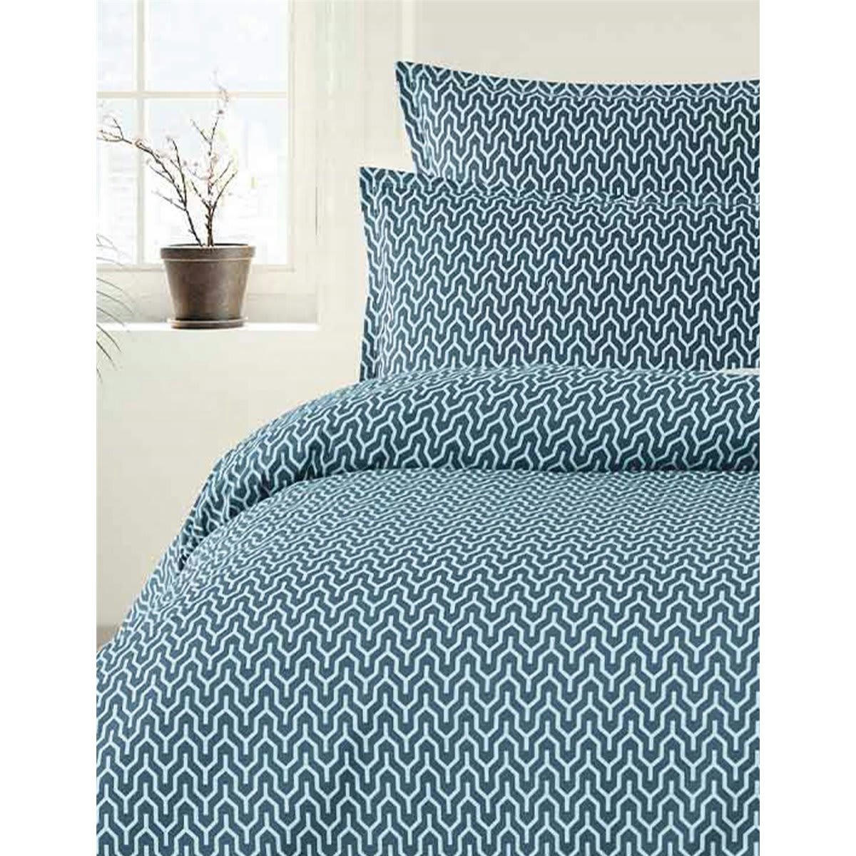 LOKKEN - Parure en percale de coton + 2 taies carrées Indigo 260x240 cm