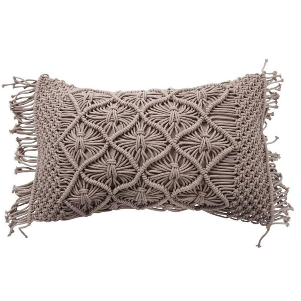 MACRAME - Coussin macramé en coton tressé violet clair 30x50