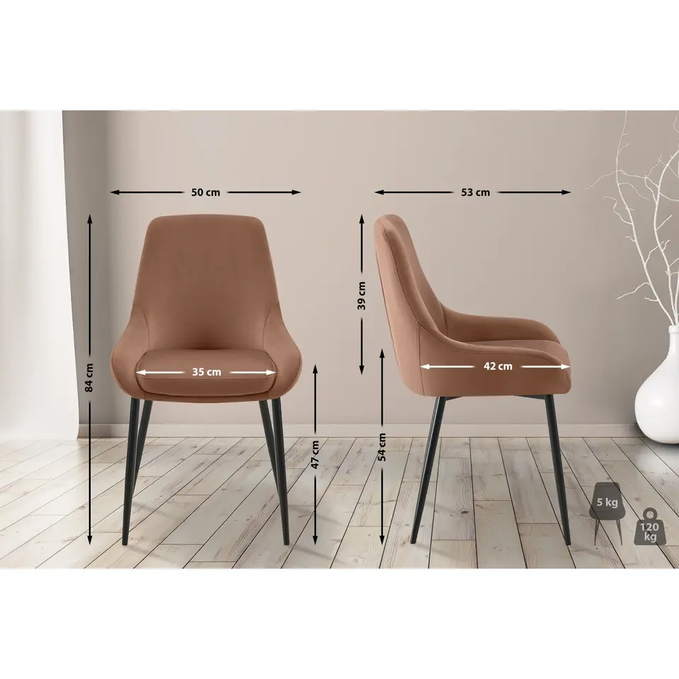 CLP Eetkamerstoel Elmira zwart Frame - Fluweel - bruin