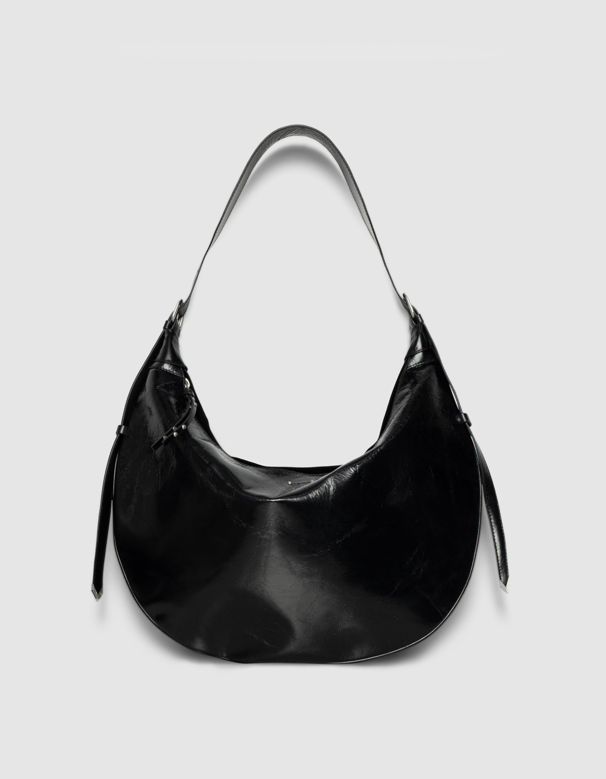 Sac demi-lune noir cuir glacé Allane Femme