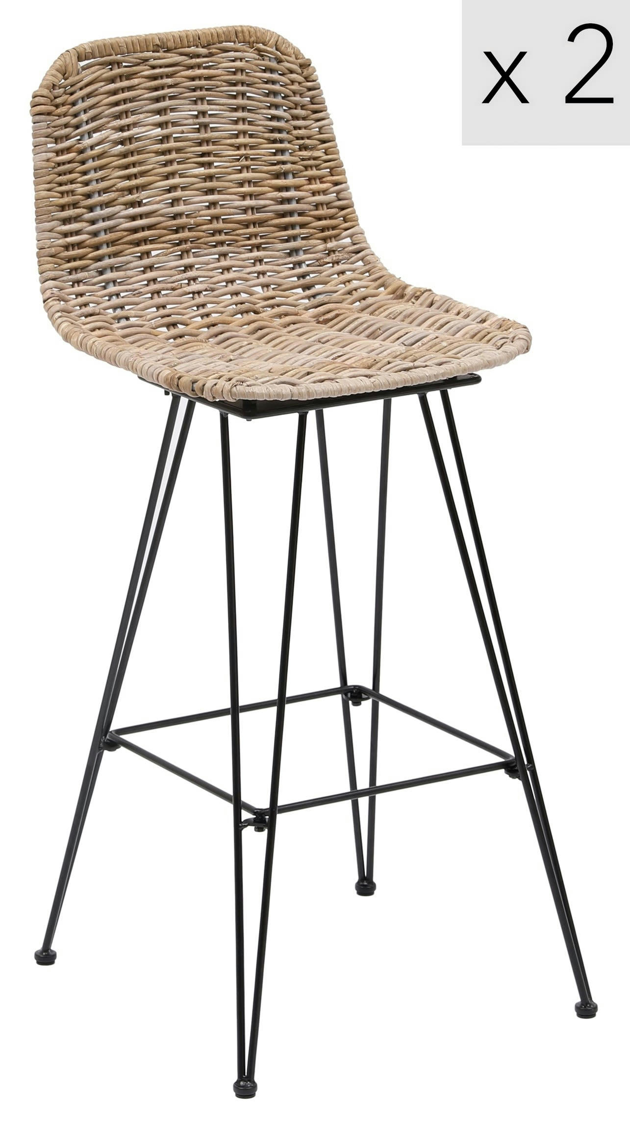 - Lot de 2 tabourets de bar en métal et fibres naturelles