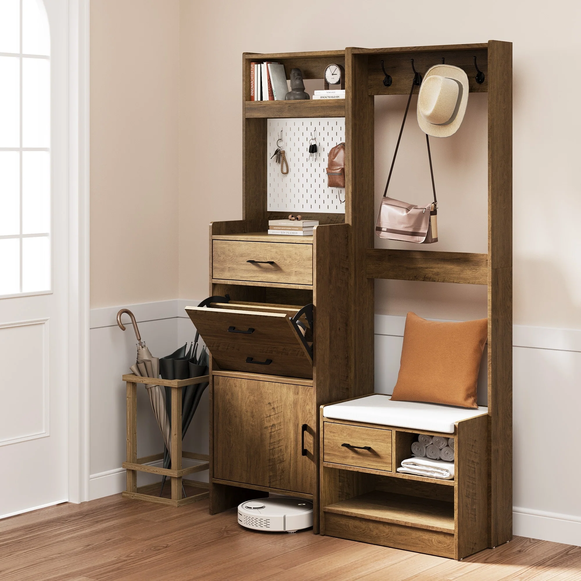 Hall Tree 44.5 Wide with Bench and Shoe Storage