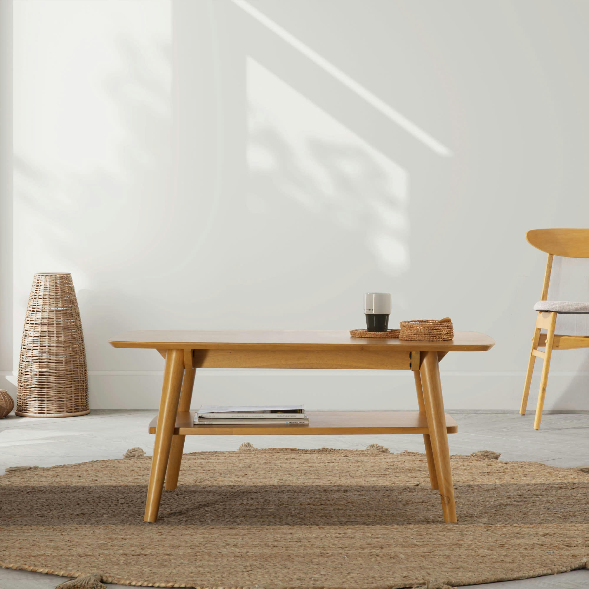 PALMA - Table basse rectangulaire, bois massif couleur chêne, 100 cm longueur