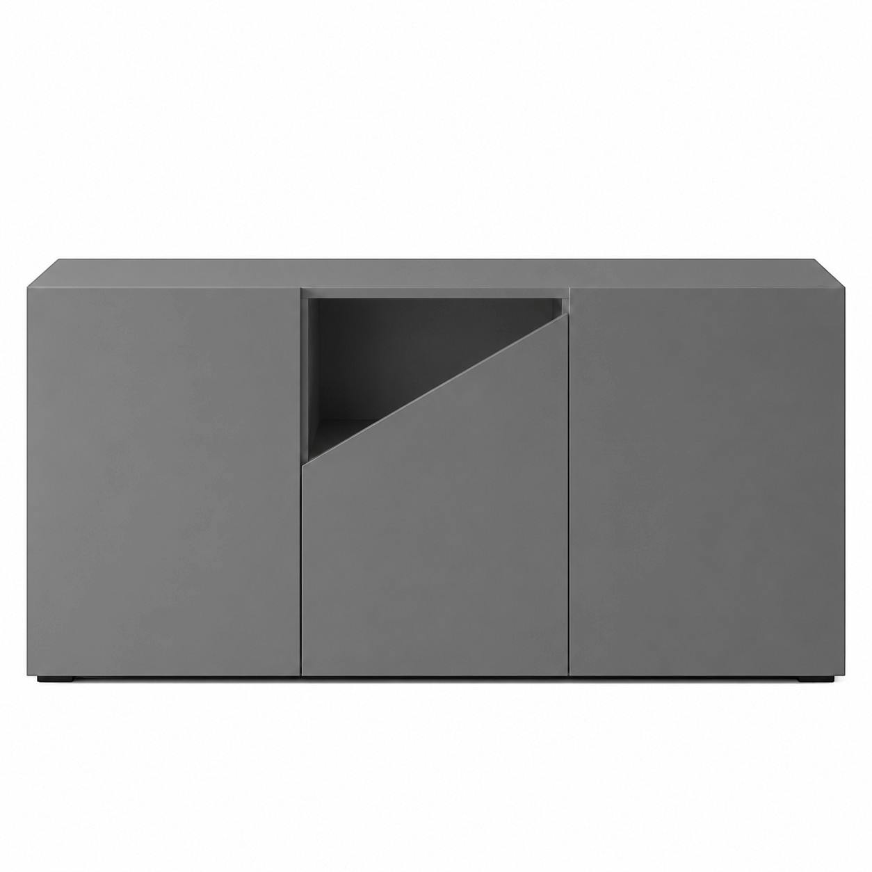 Buffet contemporain gris à découpe centrale 160 cm LORA