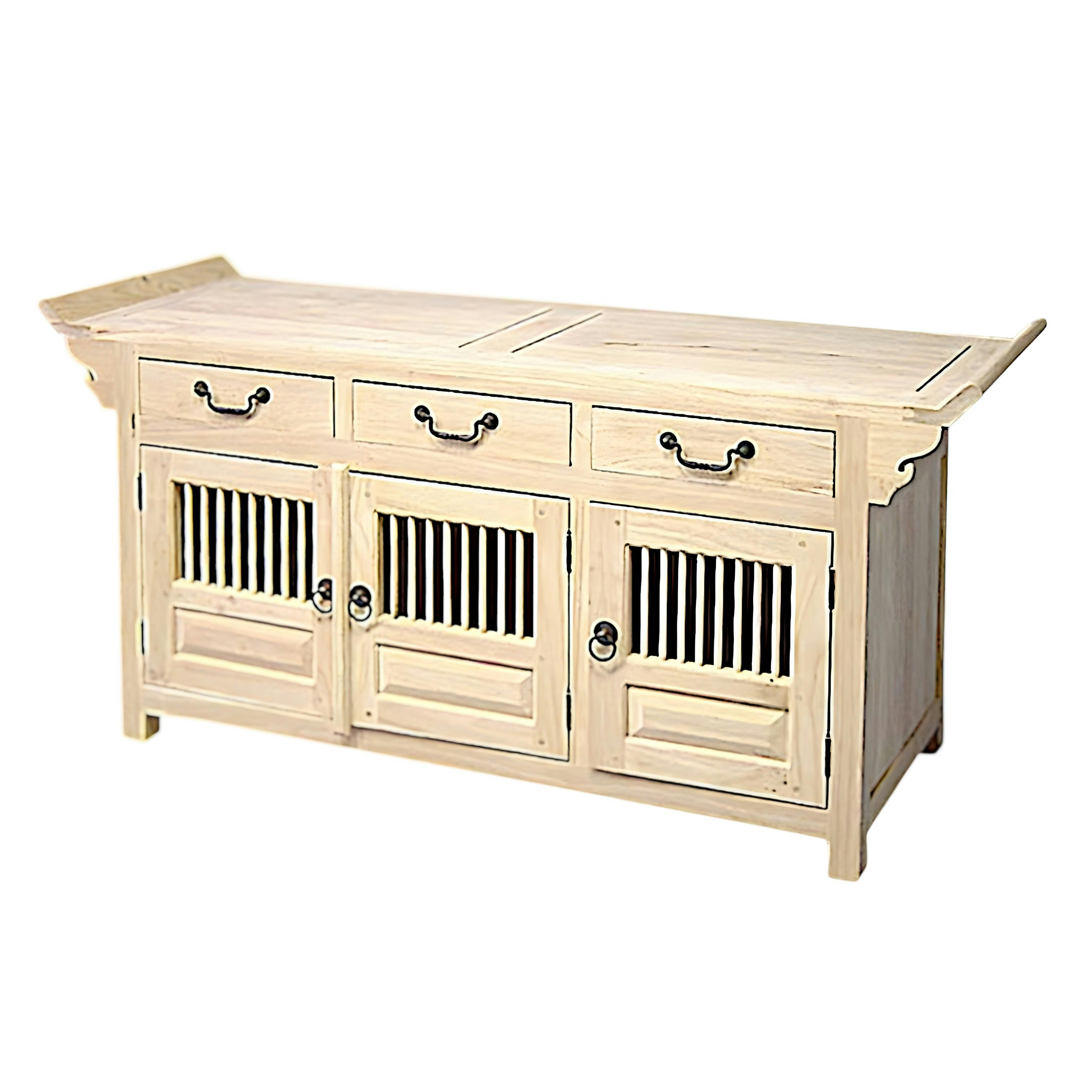 Buffet / Enfilade Chinois Hévéa 3 portes, 3 tiroirs 145x50x70cm MAORI