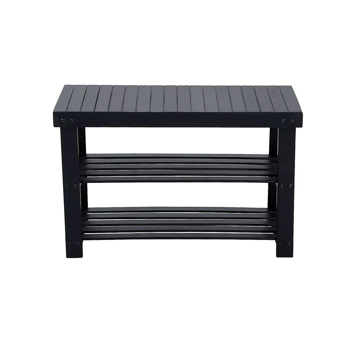 SONGMICS Black Shoe Rack Bench, 3-Tier Bamboo Shoe Organizer, Storage Shelf,Ideal for Entryway Hallway Bathroom Living Room