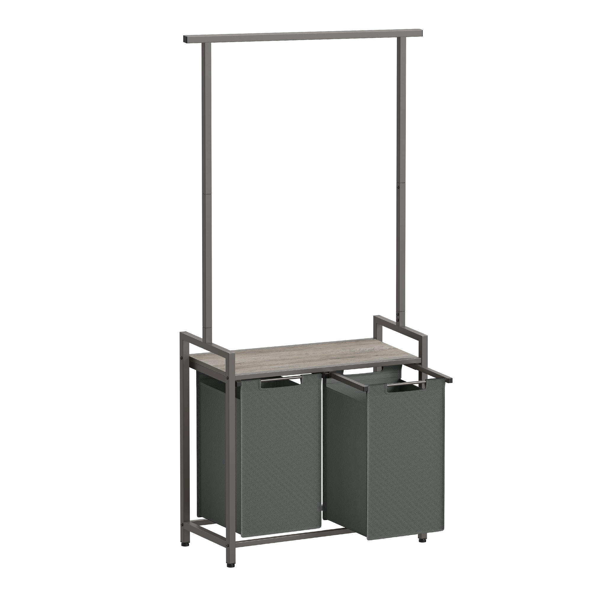 - Panier à linge double en polyester grège mélangé et gris ardoise