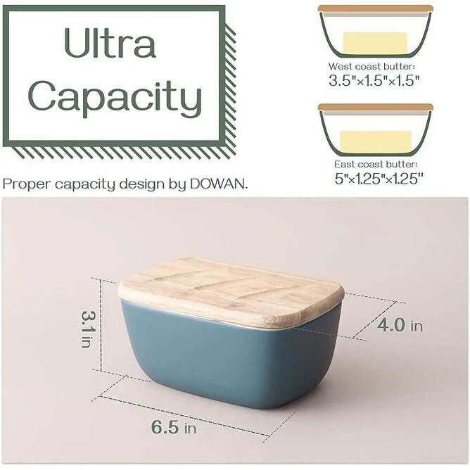 DOWAN 6.5 Large Butter Dish - Ceramic Butter Dish with Lid, Haze Blue