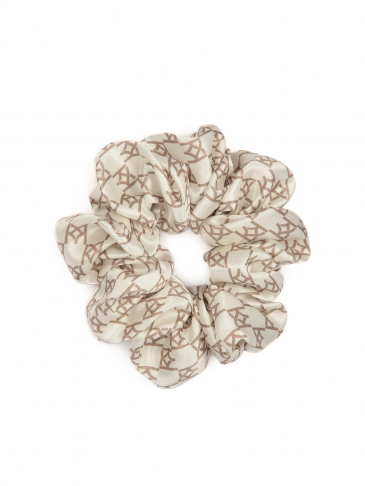 White satin rubber band with brown KAZAR monograms