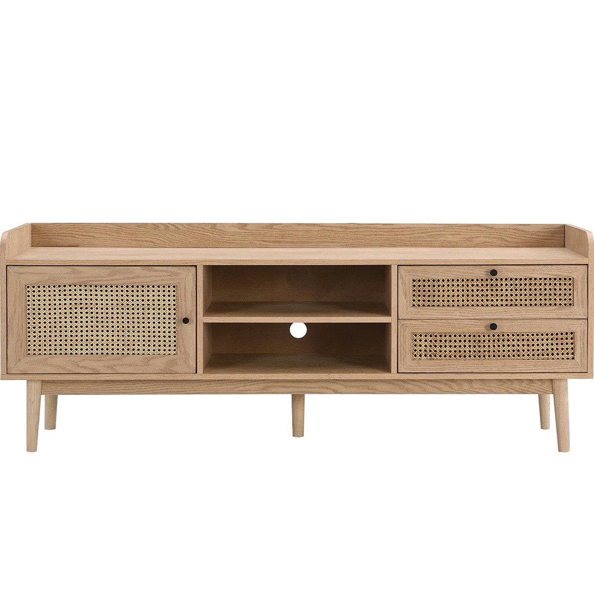 EDEN - Meuble TV 1 porte 2 tiroirs en bois et cannage naturel 160 cm