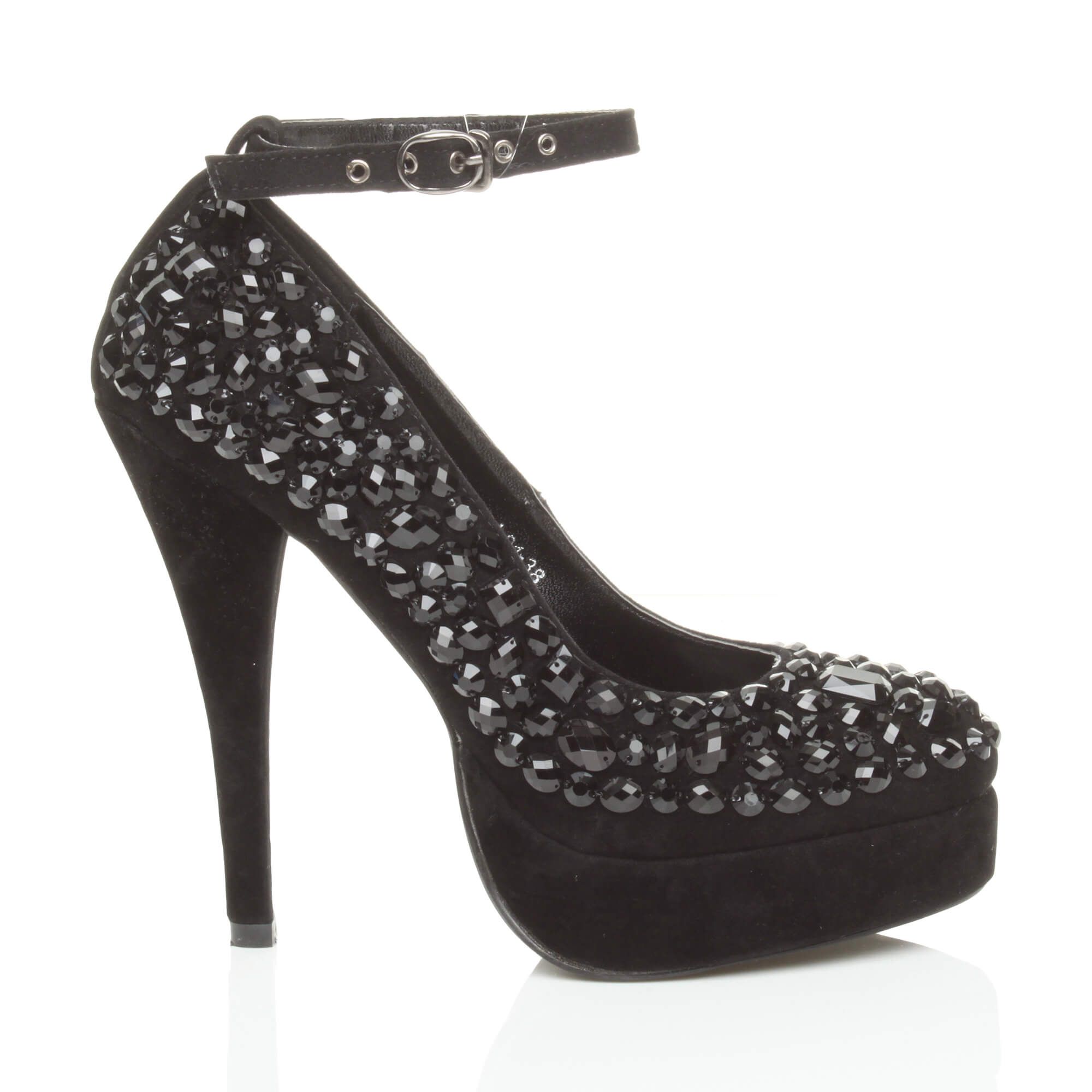 AJVANI High Heel Ankle Strap Gem Court Shoes