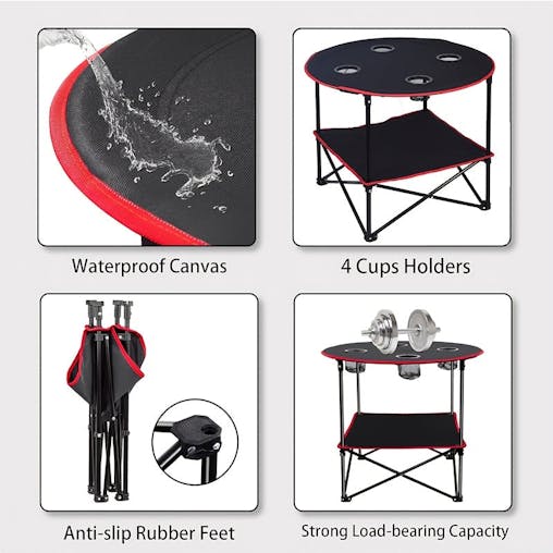 NNETM Folding Camping Table with Cup Holders & Carry Bag