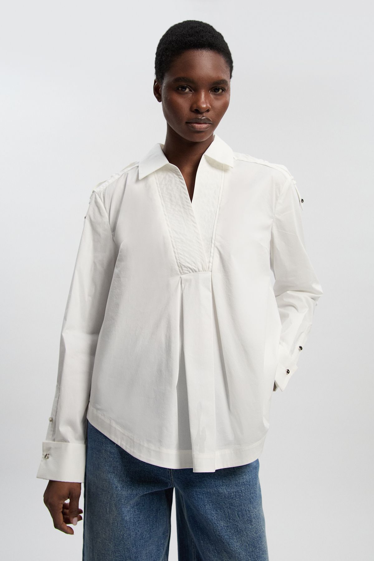 KarenMillen Boxy Cotton Placket Detail Woven Shirt